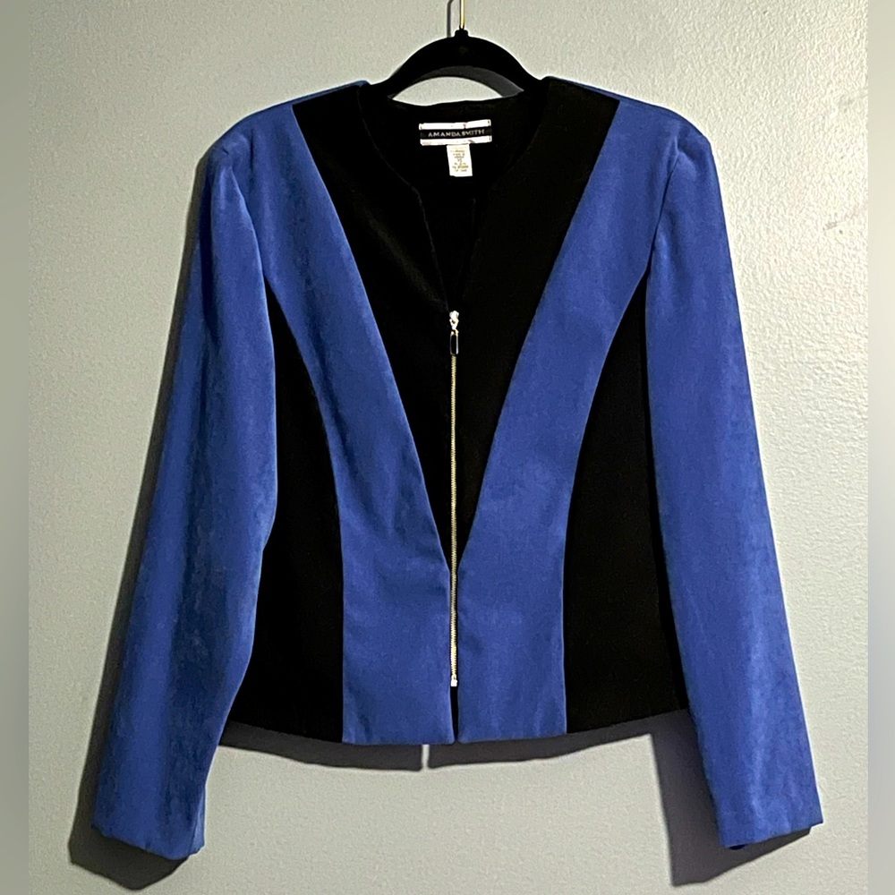 Black And Blue Microsuede Color Block Jacket - image 1
